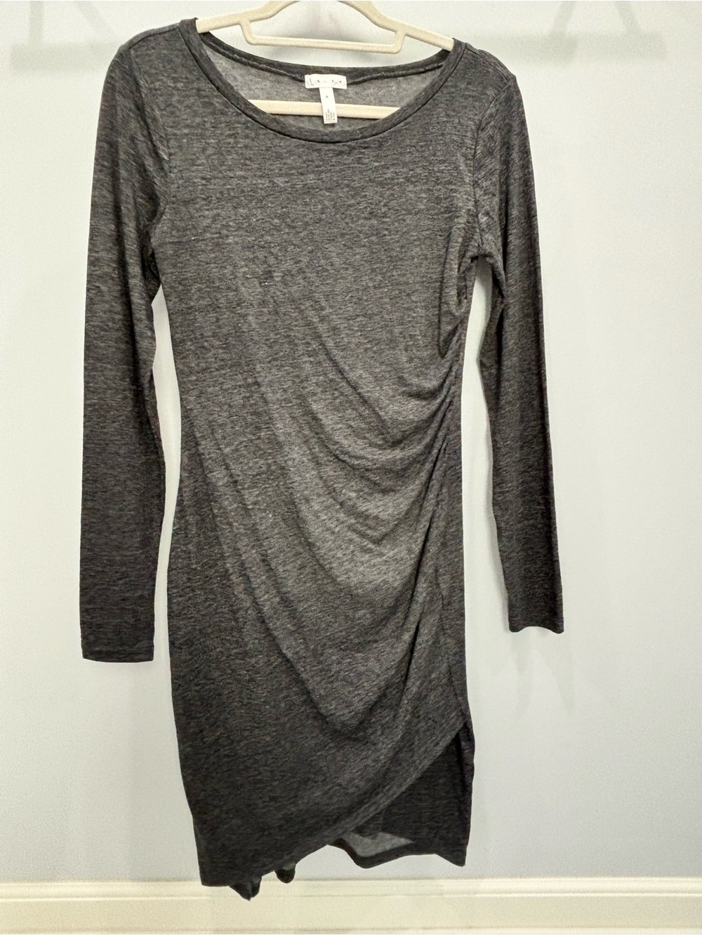 Leith Charcoal Grey Long-Sleeve Ruched Side Dress